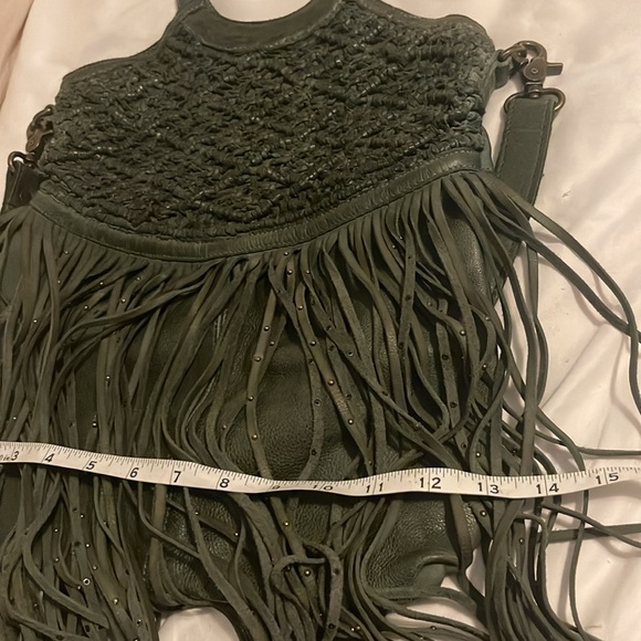 Free People Green Leather Fringe Shoulder/Crossbody Bag - Picture 11 of 11